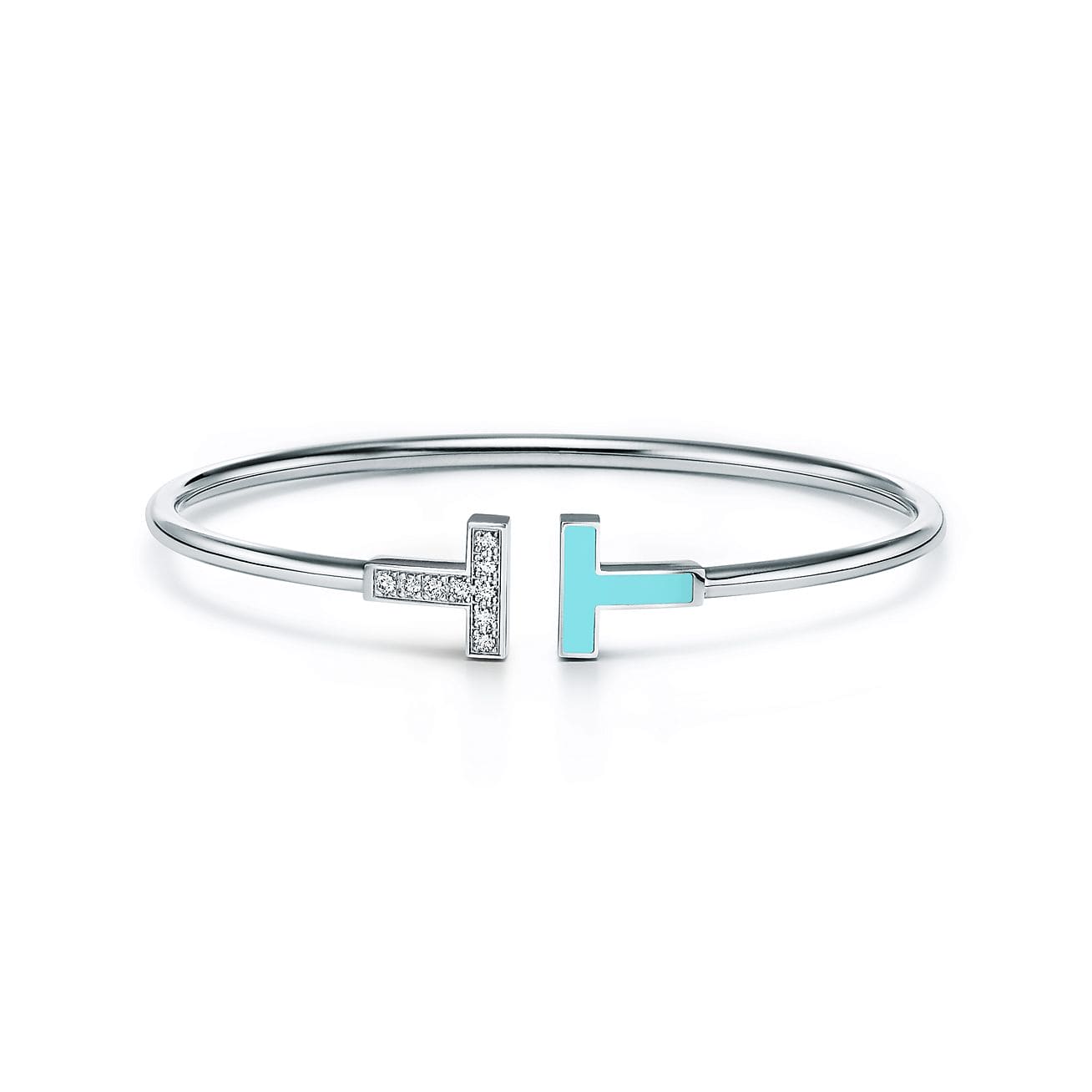 18K Tiffany Diamond and Turquoise Wire Bracelet